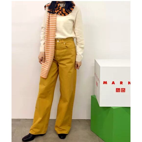 Marni x Uniqlo Baggy Yellow High Rise Wide Leg Jeans Sz 26 - Picture 1 of 8